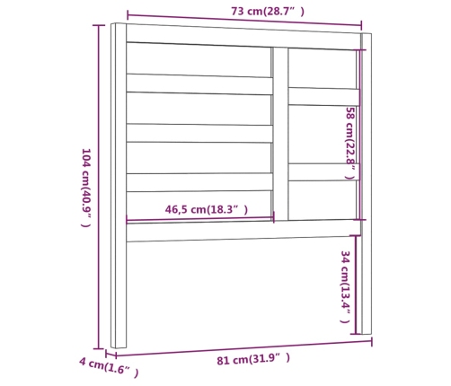 Cabecero de cama madera maciza de pino 81x4x104 cm