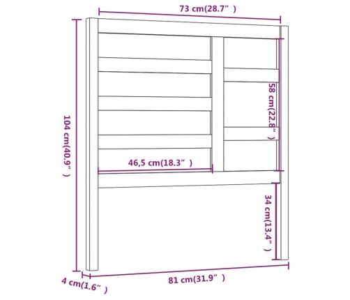 Cabecero de cama madera maciza de pino blanco 81x4x104 cm