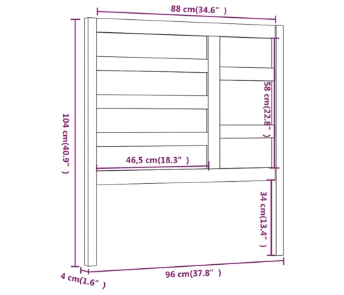 Cabecero de cama madera maciza de pino 96x4x104 cm