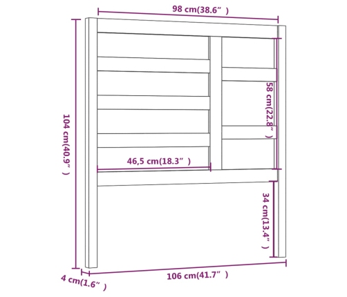 Cabecero de cama madera maciza de pino gris 106x4x104 cm