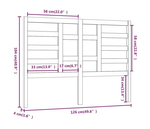 Cabecero de cama madera maciza de pino 126x4x104 cm