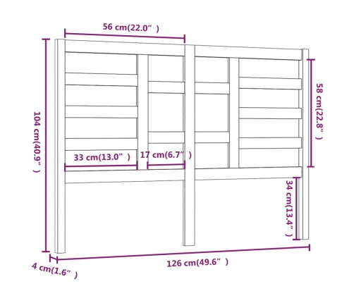 vidaXL Cabecero de cama madera maciza de pino blanco 126x4x104 cm