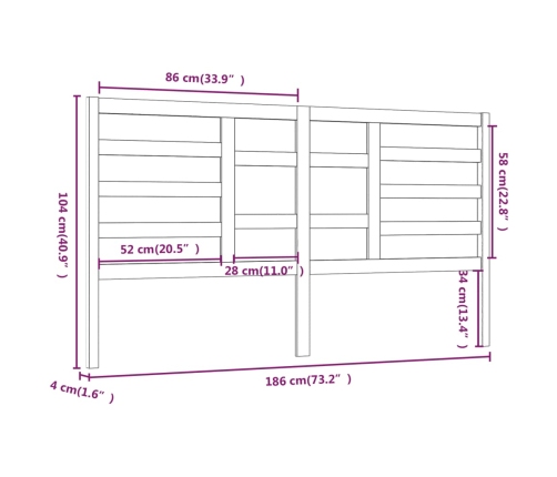 Cabecero de cama madera maciza de pino 186x4x104 cm