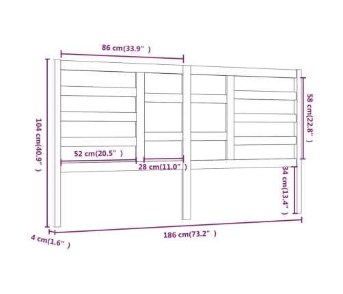 Cabecero de cama madera maciza de pino blanco 186x4x104 cm