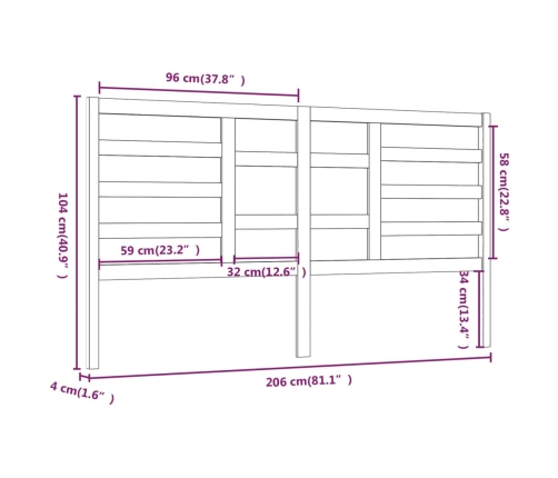 Cabecero de cama madera maciza de pino blanco 206x4x104 cm