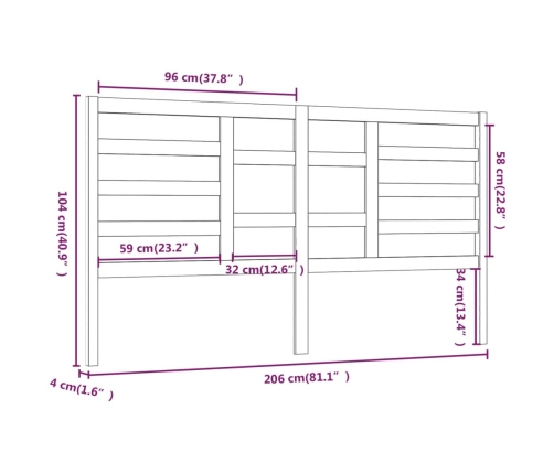 Cabecero de cama madera maciza de pino gris 206x4x104 cm