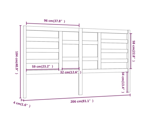 Cabecero de cama madera maciza de pino marrón miel 206x4x104 cm