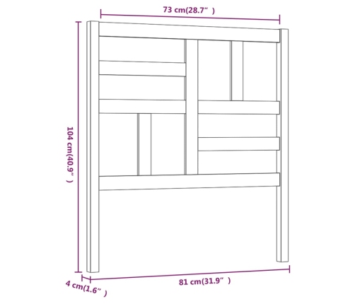 Cabecero de cama madera maciza de pino 81x4x104 cm