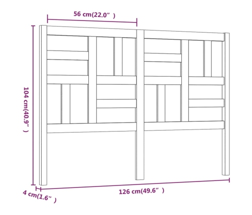 Cabecero de cama madera maciza de pino 126x4x104 cm