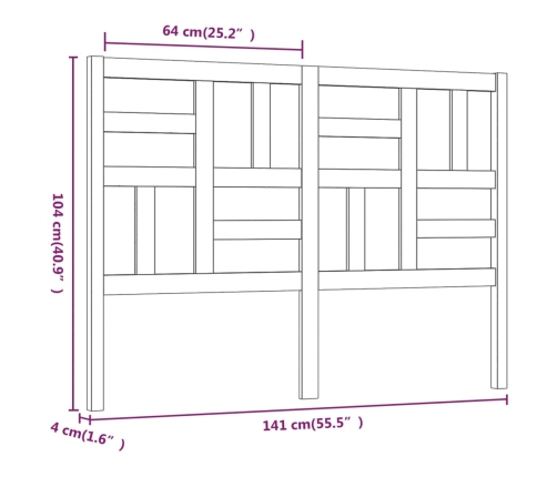 vidaXL Cabecero de cama madera maciza de pino 141x4x104 cm