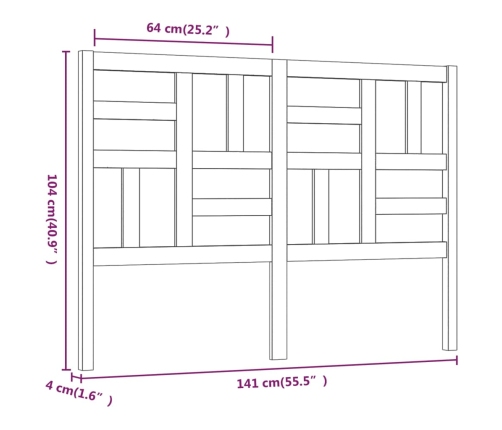 vidaXL Cabecero de cama madera maciza de pino negro 141x4x104 cm