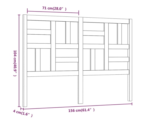 Cabecero de cama madera maciza de pino 156x4x104 cm