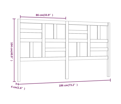 vidaXL Cabecero de cama madera maciza de pino 186x4x104 cm