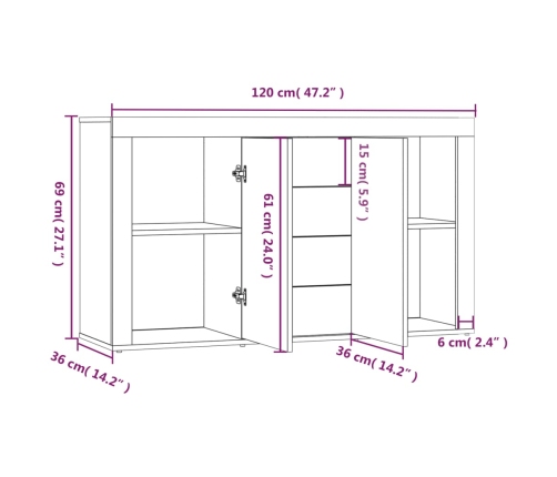 Aparador de madera contrachapada gris Sonoma 120x36x69 cm