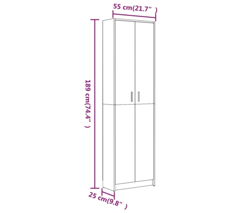 Armario de pasillo madera contrachapada gris Sonoma 55x25x189cm