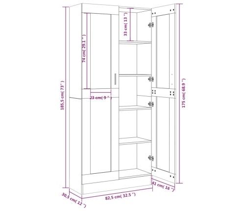 Vitrina madera contrachapada roble ahumado 82,5x30,5x185,5 cm