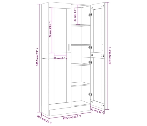 Vitrina de madera contrachapada gris sonoma 82,5x30,5x185,5 cm