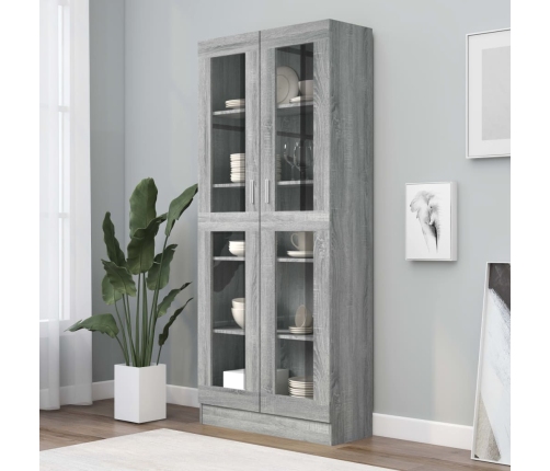 Vitrina de madera contrachapada gris sonoma 82,5x30,5x185,5 cm