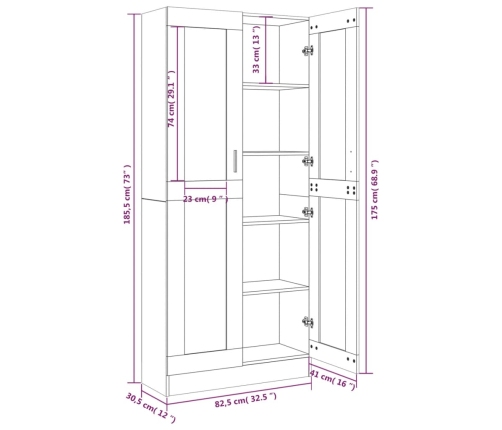 vidaXL Vitrina madera contrachapada roble marrón 82,5x30,5x185,5 cm