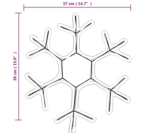 Figura de Navidad copo de nieve 72 LEDs blanco cálido 38x37 cm