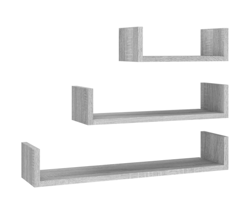 vidaXL Estantes de pared 3 unidades madera de ingeniería gris Sonoma