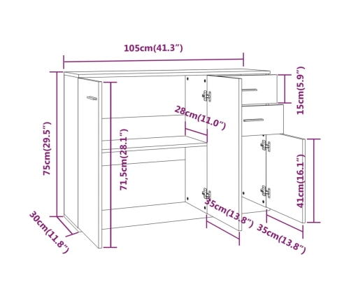 Aparador madera contrachapada roble ahumado 105x30x75 cm