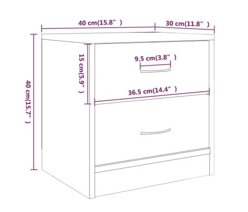 vidaXL Mesitas noche 2 uds madera ingeniería roble ahumado 40x30x40 cm