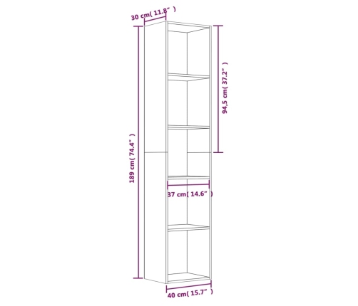 vidaXL Estantería madera contrachapada roble ahumado 40x30x189 cm