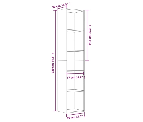 vidaXL Estantería de madera contrachapada gris Sonoma 40x30x189 cm