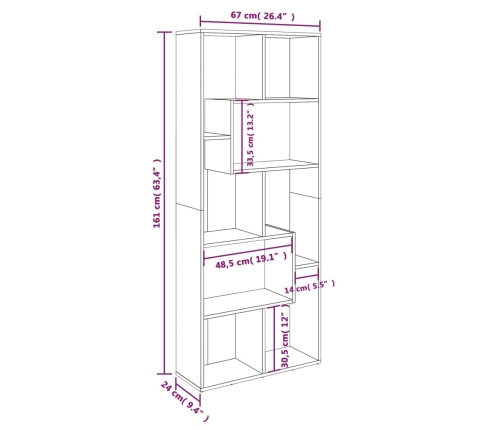vidaXL Estantería madera contrachapada color roble ahumado 67x24x161cm