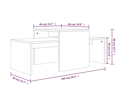 Set mesas centro madera contrachapada roble ahumado 100x48x40cm