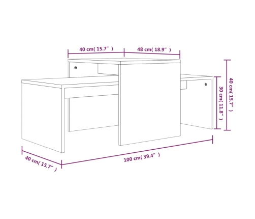 Set mesa de centro madera de ingeniería gris Sonoma 100x48x40c