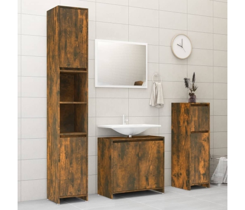 Armario de baño madera contrachapada roble ahumado 30x30x95 cm