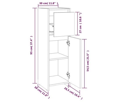 Armario de baño madera contrachapada roble ahumado 30x30x95 cm