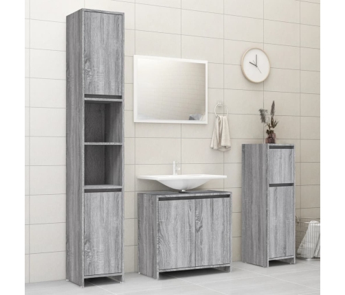 Armario de baño madera contrachapada gris Sonoma 30x30x95 cm