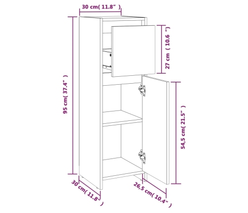 Armario de baño madera contrachapada gris Sonoma 30x30x95 cm