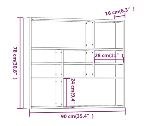 Estantería de pared contrachapada roble ahumado 90x16x78 cm