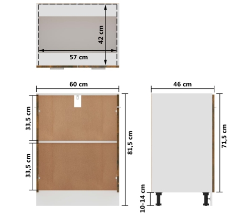 Armario de horno madera ingeniería roble ahumado 60x46x81,5 cm