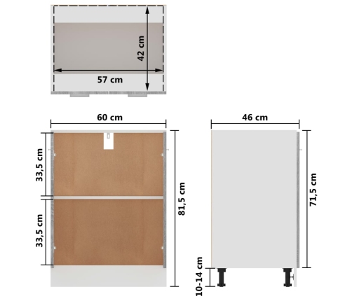 Armario inferior de cocina contrachapado gris 60x46x81,5 cm