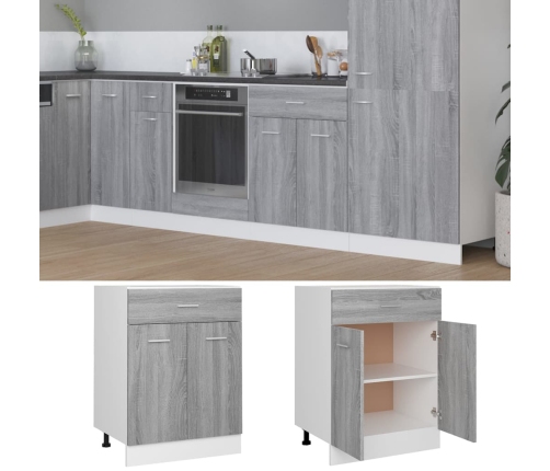 Armario inferior de cocina madera ingeniería gris 60x46x81,5 cm