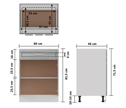 Armario inferior de cocina madera ingeniería gris 60x46x81,5 cm