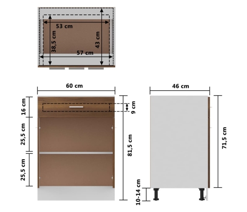 Armario bajo de cocina madera ingeniería marrón roble