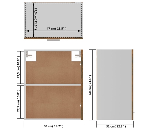 Mueble colgante madera ingeniería roble ahumado 50x31x60 cm