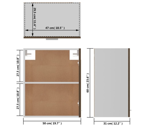 Mueble colgante madera ingeniería marrón roble 50x31x60 cm