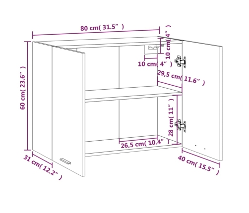 Armario colgante madera de ingeniería roble ahumado 80x31x60 cm