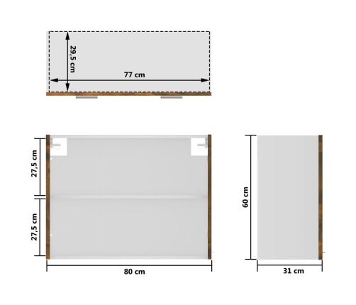 Armario vitrina colgante madera roble ahumado 80x31x60 cm