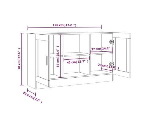 Vitrina madera contrachapada roble ahumado 120x30,5x70 cm