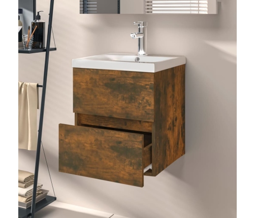 Mueble de lavabo madera ingeniería roble ahumado 41x38,5x45 cm