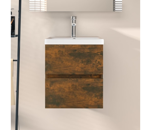 Mueble de lavabo madera ingeniería roble ahumado 41x38,5x45 cm