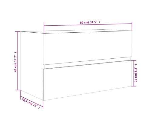 Mueble lavabo madera contrachapada roble ahumado 80x38,5x45cm